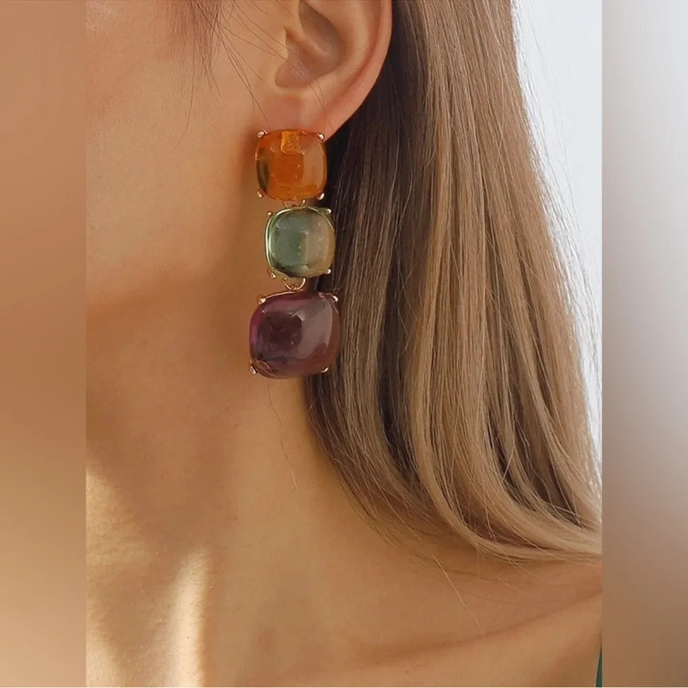 Zara Multicolor Faceted Glass Statement Earrings - Picture 3 of 4